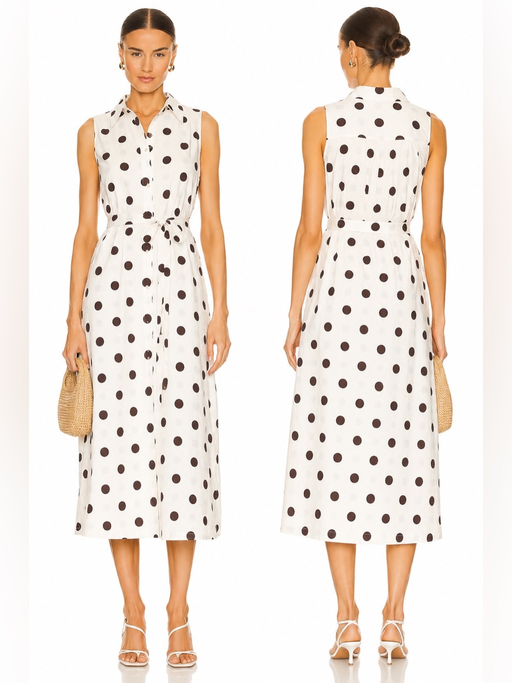 MangoPolka Dot Sleeveless Shirt Dress – Size L Belted Cotton Midi